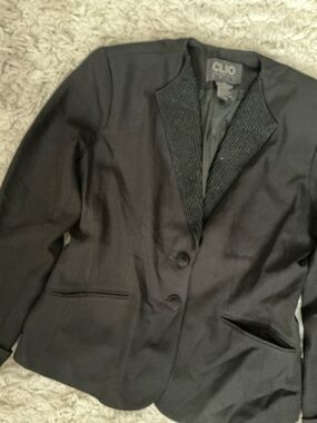 VINTAGE 80s 90s Black Beaded Lapel Blazer